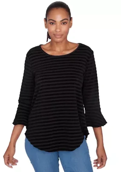 Petite Ballet Neck Luxe Smocked Top with Ruffle Sleeves