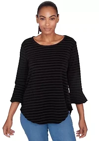 Petite Ballet Neck Luxe Smocked Top with Ruffle Sleeves