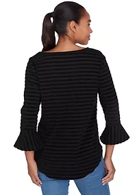 Petite Ballet Neck Luxe Smocked Top with Ruffle Sleeves