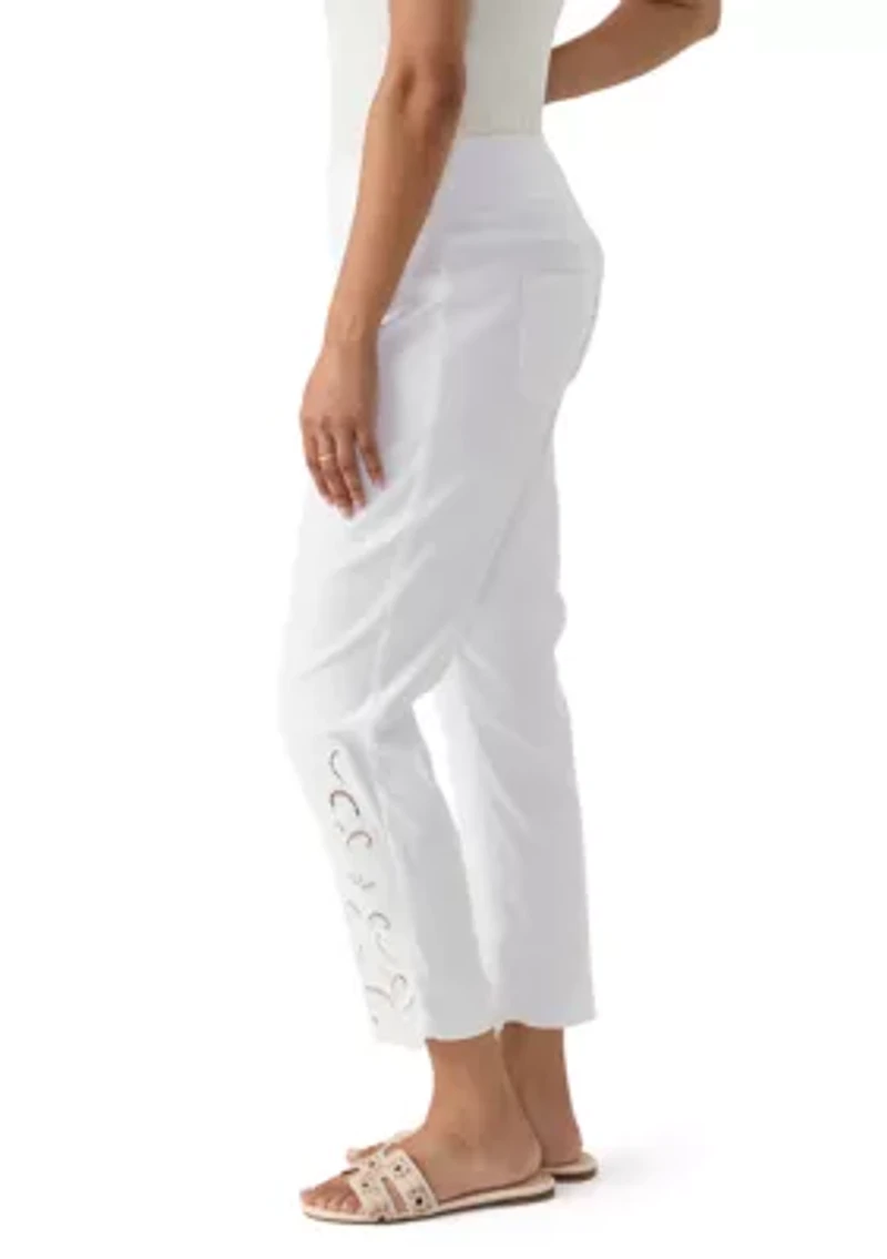Women's Pull-On Silky Embroidered Ankle Pants