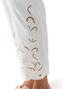 Women's Pull-On Silky Embroidered Ankle Pants