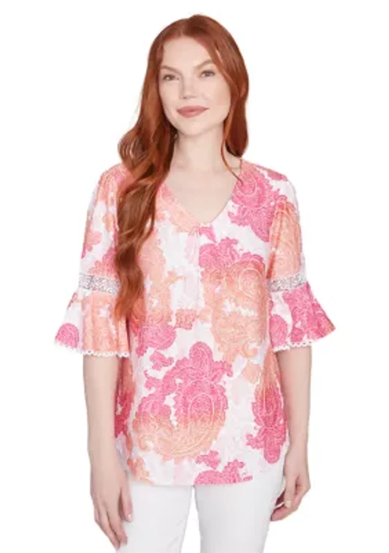 Women's Paisley Textured V-Neck T-Shirt