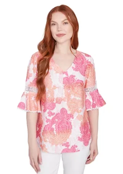 Women's Paisley Textured V-Neck T-Shirt