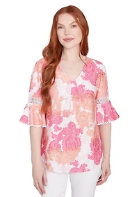 Women's Paisley Textured V-Neck T-Shirt