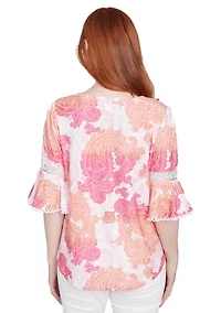 Women's Paisley Textured V-Neck T-Shirt