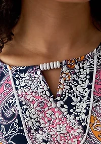 Women's Paisley Puff Print Beaded Neck Knit Top