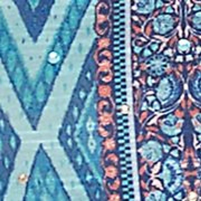 Women's Embellished Scoop Neck Placement Print Slub Jersey Shark Bite Top