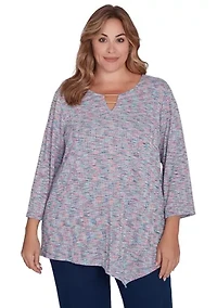 Plus Keyhole Neck Space Dye Knit Top