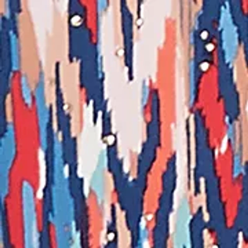 Plus Boat Neck Ikat Dew Drop Printed Knit Top with Twist Front Detail