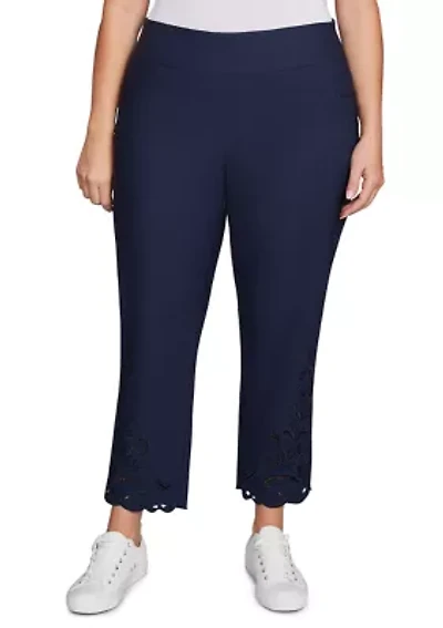 Plus Pull-On Silky Embroidered Ankle Pants
