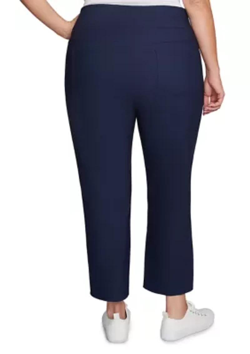 Plus Pull-On Silky Embroidered Ankle Pants