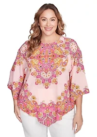 Plus Ornate Bohemian Floral Medallion Tunic Top