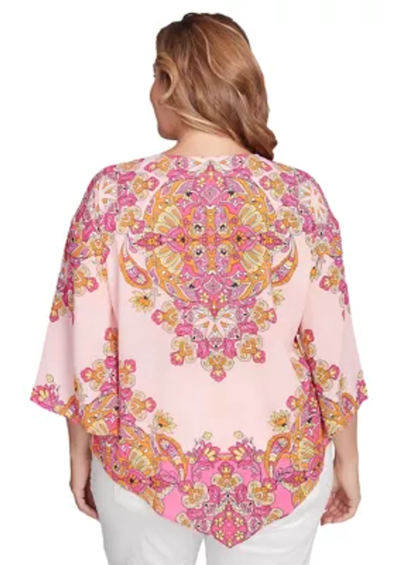 Plus Ornate Bohemian Floral Medallion Tunic Top