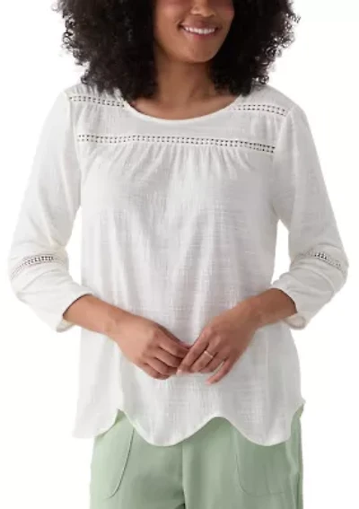 Women's Solid Slub Knit Lace Trim Top