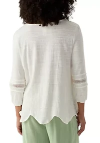 Women's Solid Slub Knit Lace Trim Top