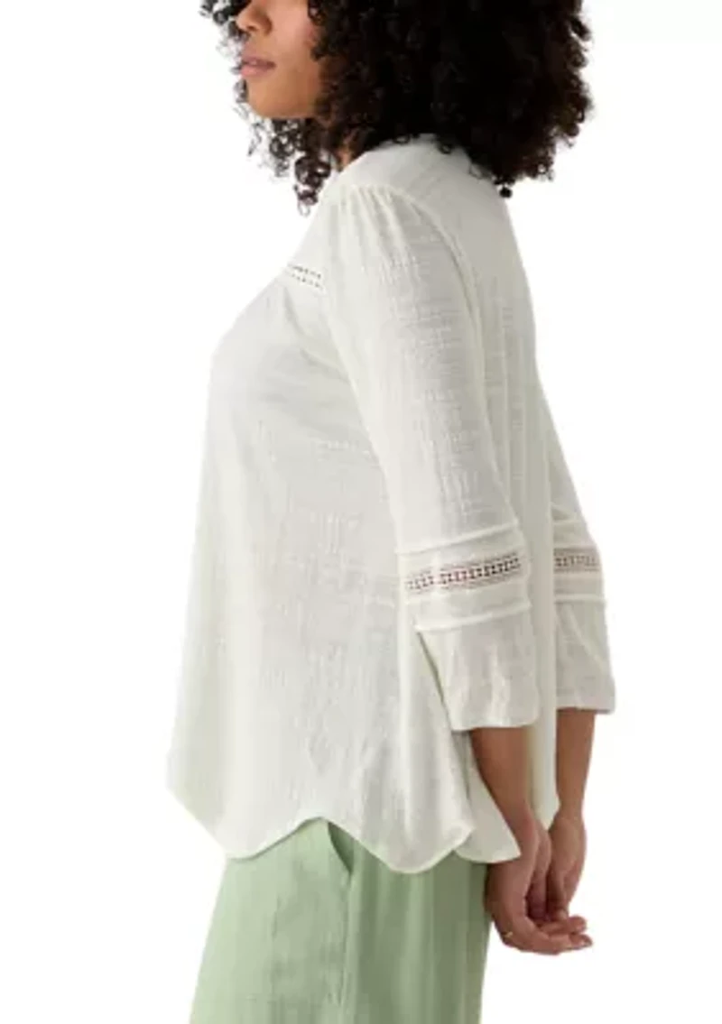 Women's Solid Slub Knit Lace Trim Top