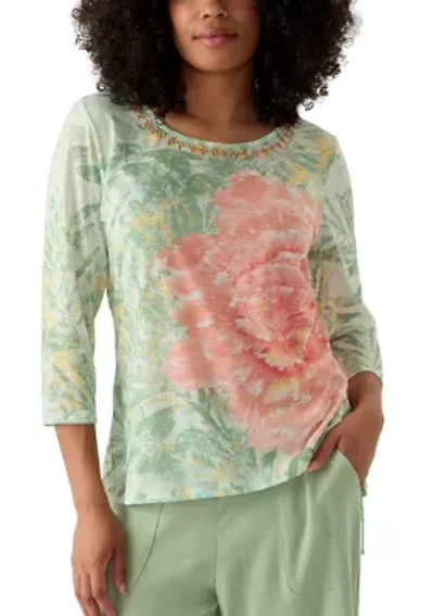 Women's Tropical Bloom Embellished Top