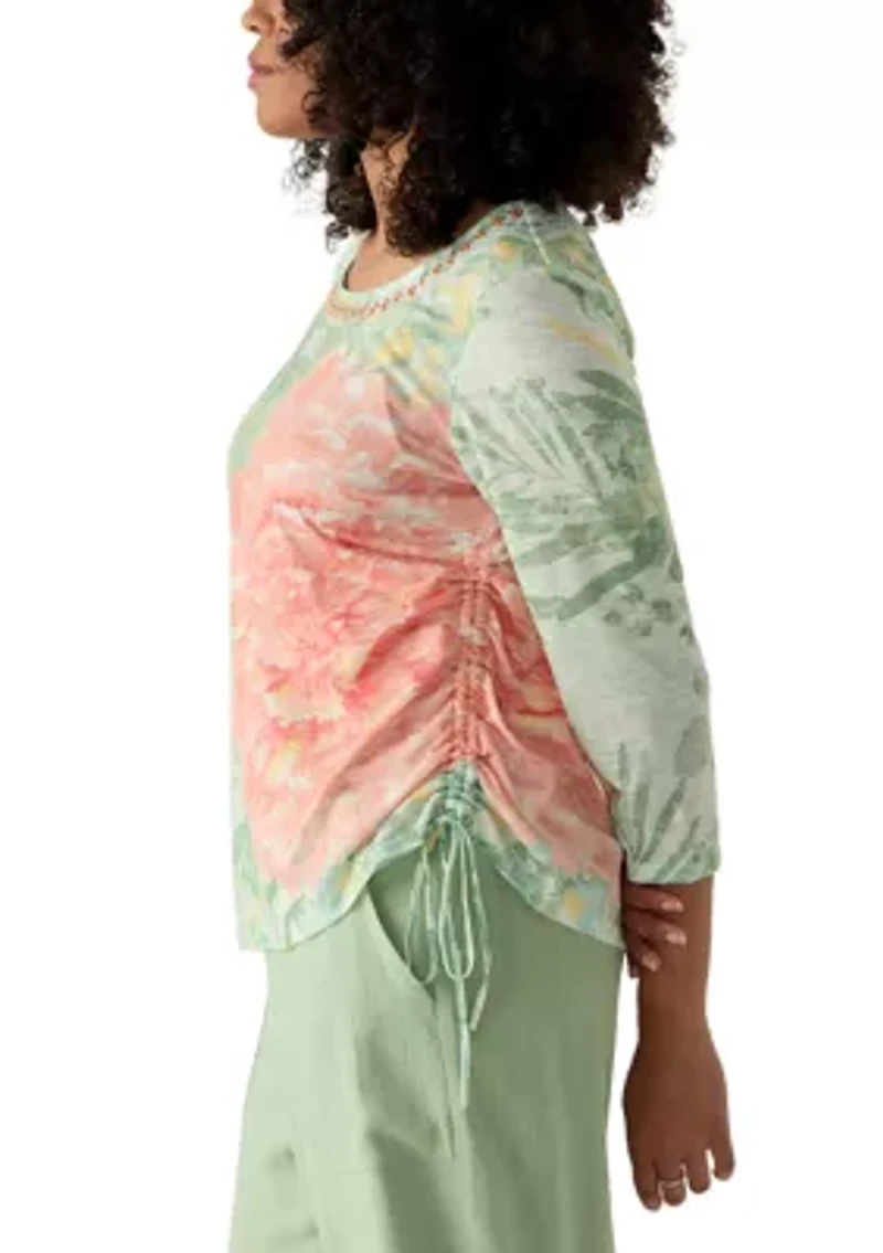 Women's Tropical Bloom Embellished Top