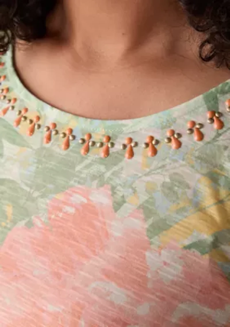 Women's Tropical Bloom Embellished Top