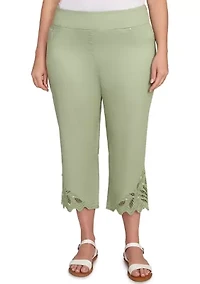 Plus Pull On Soft Denim Lace Inset Capri Pants