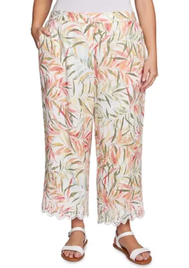 Tropical Fern Relaxed Linen Capri Pants