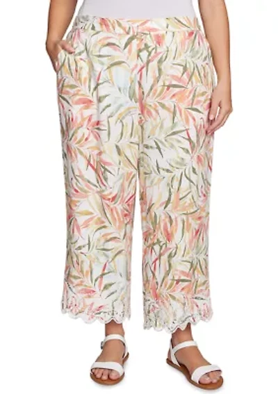Tropical Fern Relaxed Linen Capri Pants