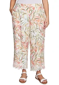 Tropical Fern Relaxed Linen Capri Pants
