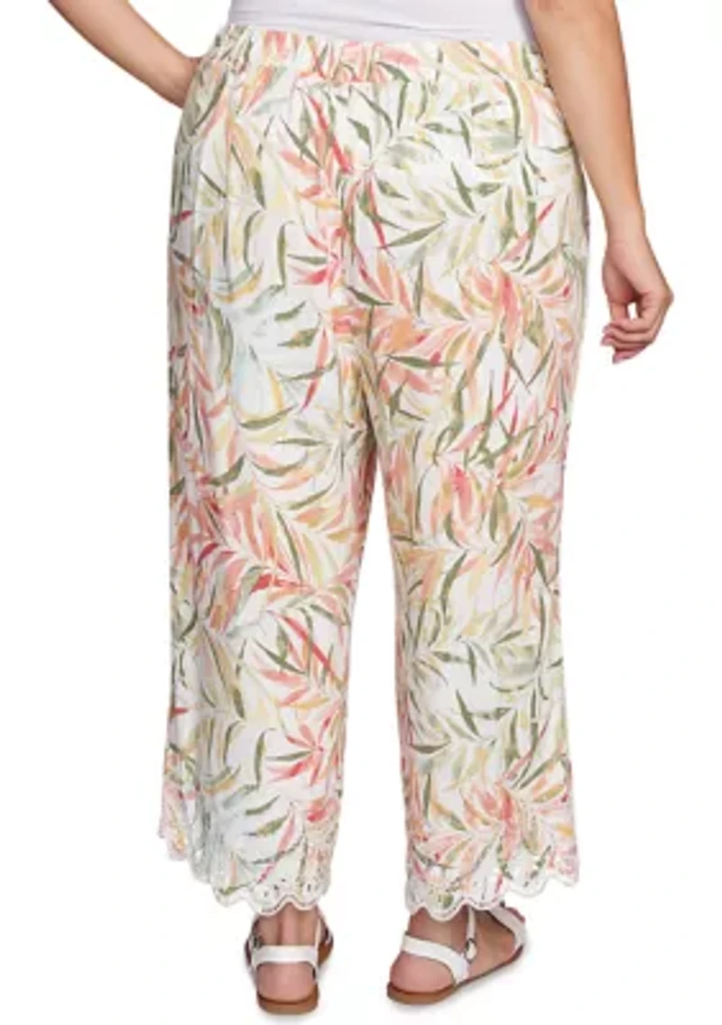 Tropical Fern Relaxed Linen Capri Pants
