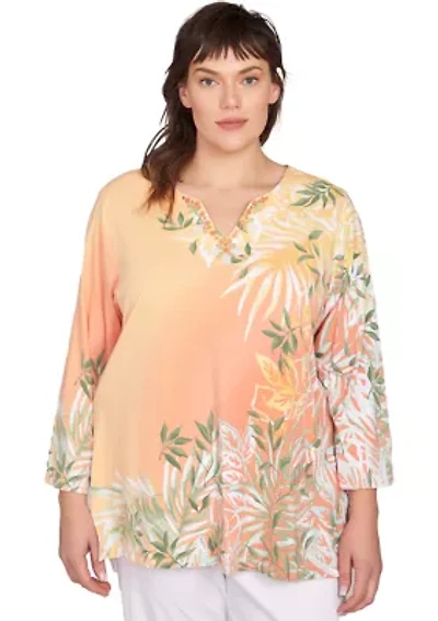 Plus Tropical Ombré Embellished Knit Top