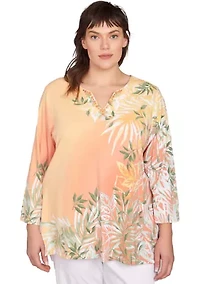 Plus Tropical Ombré Embellished Knit Top