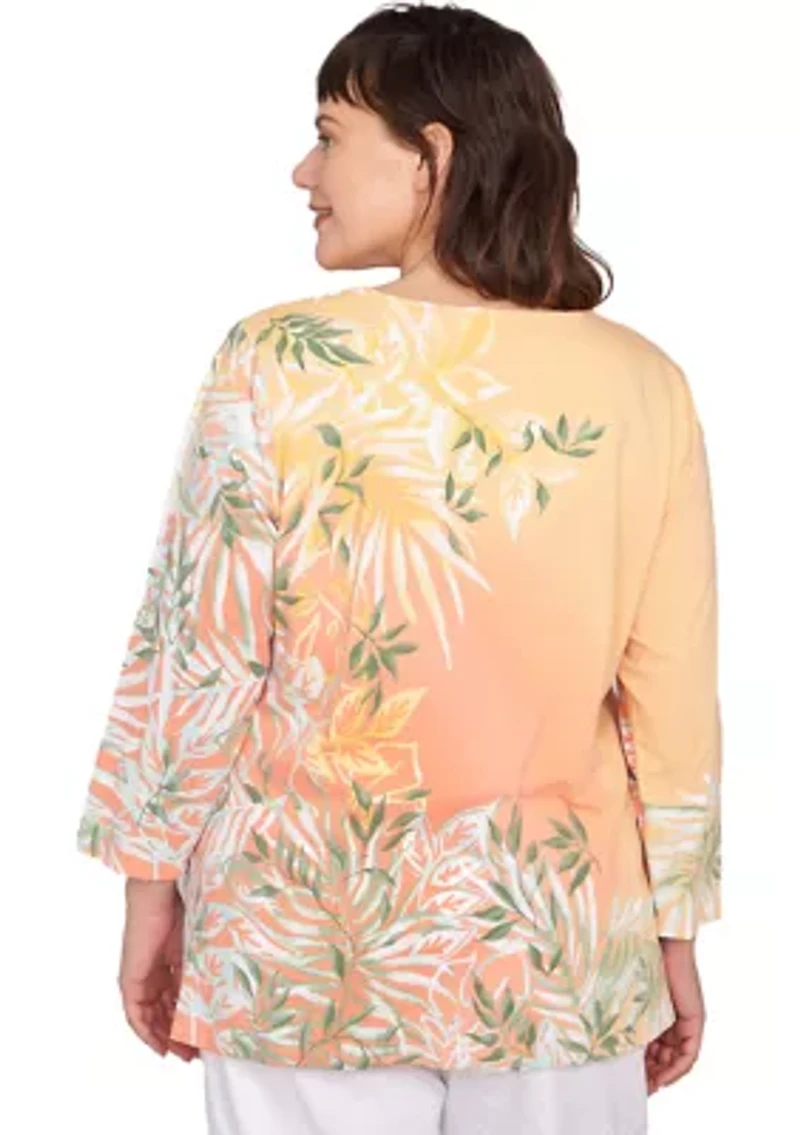 Plus Tropical Ombré Embellished Knit Top