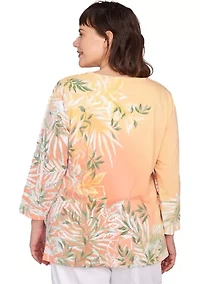 Plus Tropical Ombré Embellished Knit Top