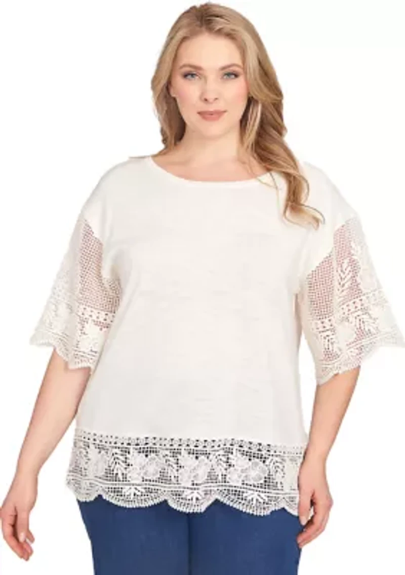 Plus Fine Gauge Top With Crochet Sleeves