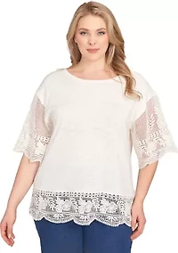 Plus Fine Gauge Top With Crochet Sleeves