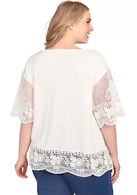 Plus Fine Gauge Top With Crochet Sleeves