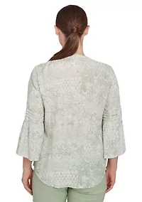 Petite Patchwork Silky Gauze Ruffled Henley Top