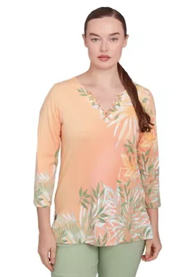Petite Tropical Ombré Embellished Knit Top