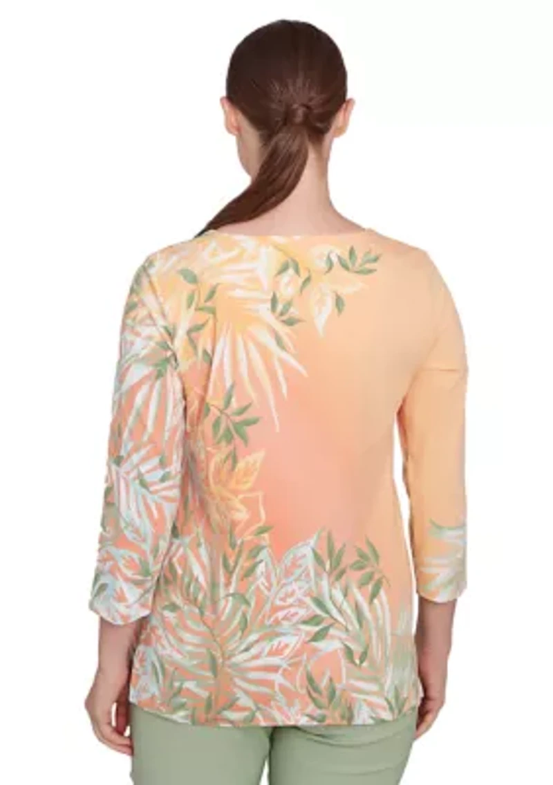 Petite Tropical Ombré Embellished Knit Top