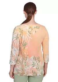 Petite Tropical Ombré Embellished Knit Top