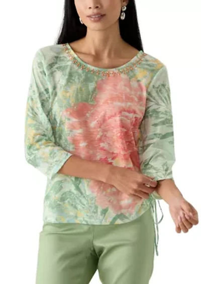 Petite Tropical Bloom Embellished Top