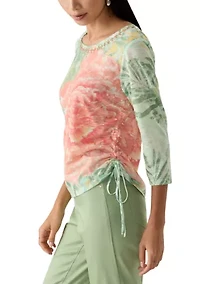 Petite Tropical Bloom Embellished Top