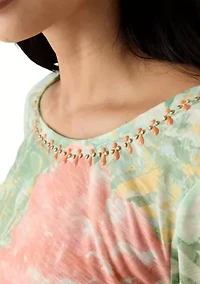 Petite Tropical Bloom Embellished Top
