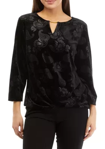 Petite Embossed Velour Floral Paisley Top