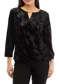Petite Embossed Velour Floral Paisley Top