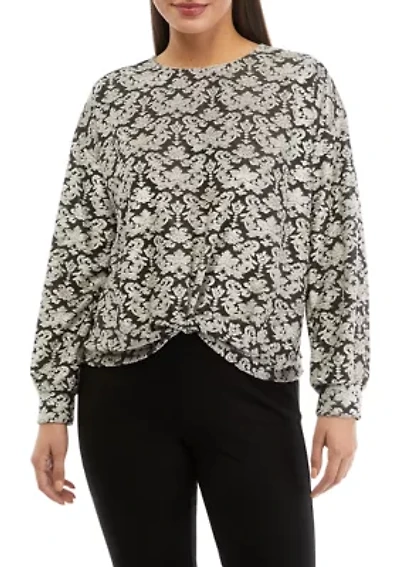 Petite Tapestry Print Textured Velour Top