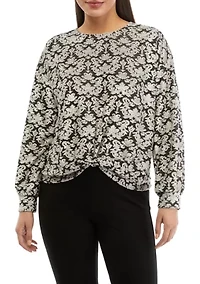 Petite Tapestry Print Textured Velour Top