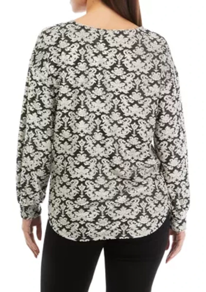 Petite Tapestry Print Textured Velour Top