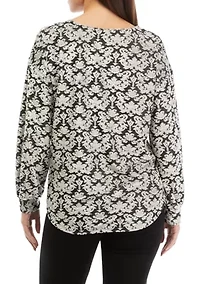 Petite Tapestry Print Textured Velour Top