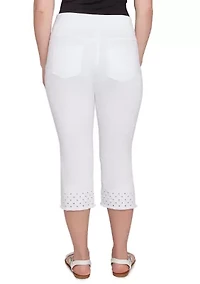 Women's Embroidered Hem Soft Stretch Denim Capri Pants