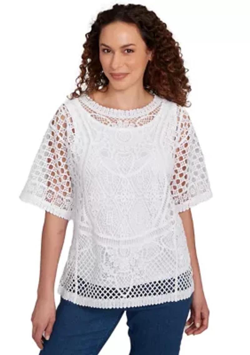 Women's Floral Blocked Crochet Top